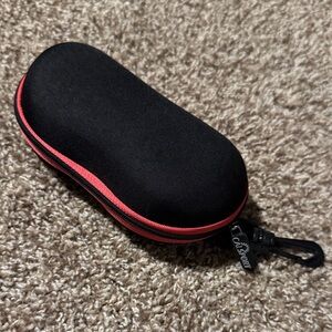 Cal Sport hard-side zipper case for sunglasses w/hanging clip & zipper closure